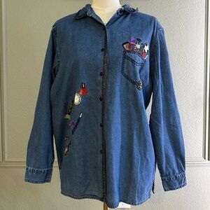 Makeup Lovers Denim Button-Up Shirt - SIZE LARGE